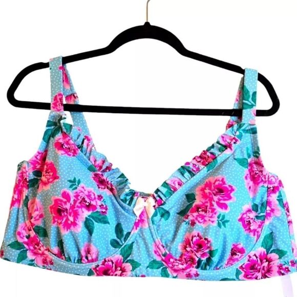 NWT Wild Fable Plus Size Floral Blue Pink Ruffle Underwire Bikini Top - Size 18 - Picture 2 of 10